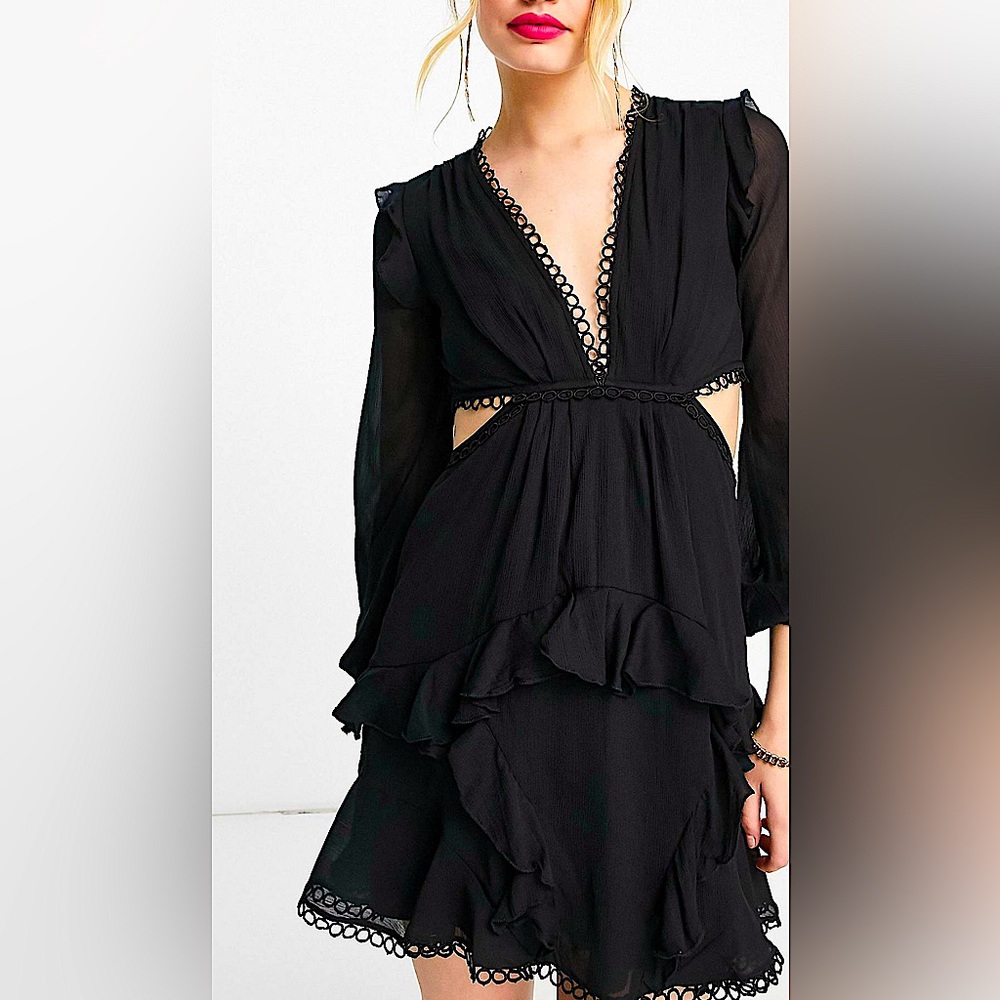 Zimmermann Inspired Black Chiffon Cutout Dress - Size 14